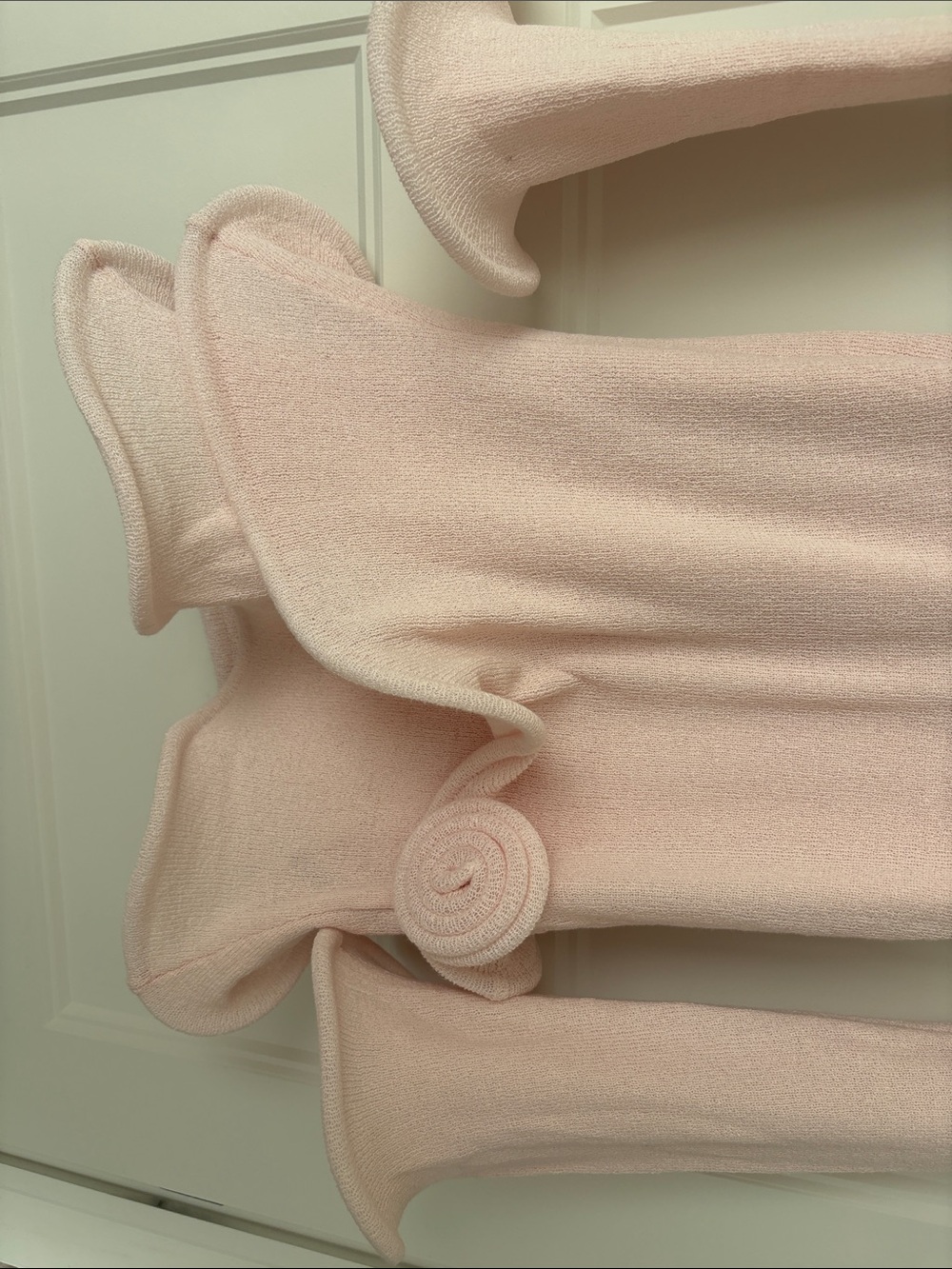 Meshki Light Pink Knit Rose-Accent Bodycon Dress - Size Small - Picture 6 of 6